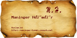 Maninger Hümér névjegykártya